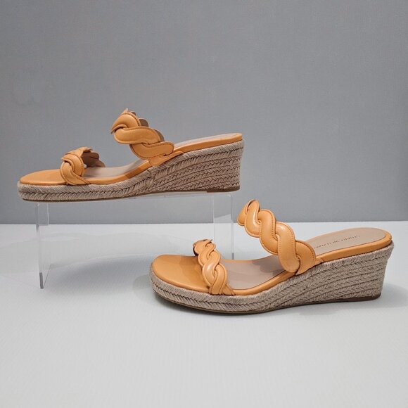 Stuart Weitzman Twist Espadrille Womens 8 Mango Leather Jute Wedge Sandal - Picture 2 of 16
